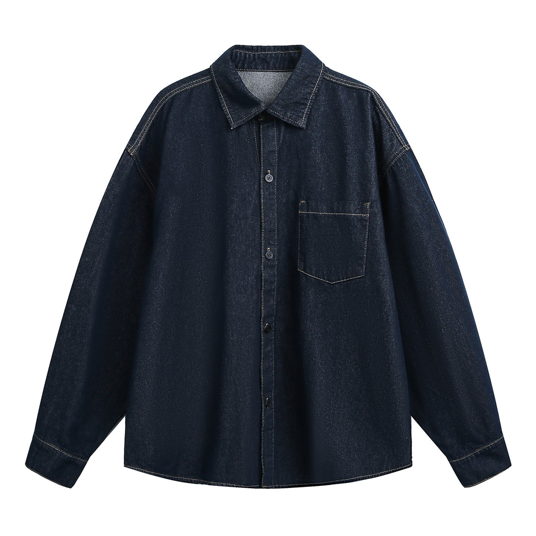 Unisex Weit geschnittene Jeanshemdjacke aus Denim mit Kontrastnähten und aufgesetzter Brusttasche Nord Taschen
