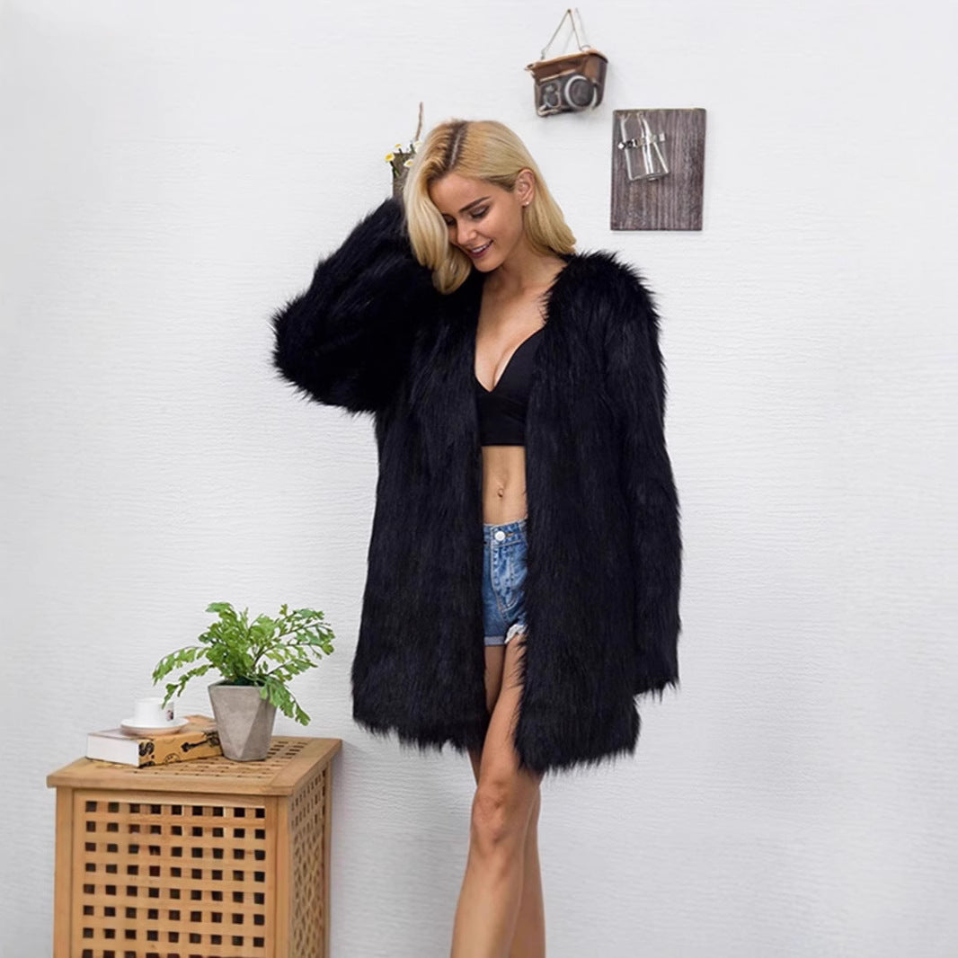 Damen Midicropped Kunstpelz‑Mantel mit gerader Silhouette und pflegeleichtem Futter Nord Taschen
