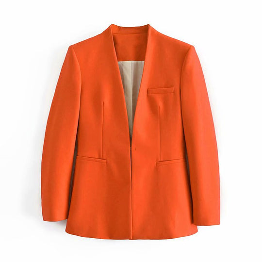 Damen Taillierter Blazer ohne Revers mit offener Front und Paspeltaschen Nord Taschen