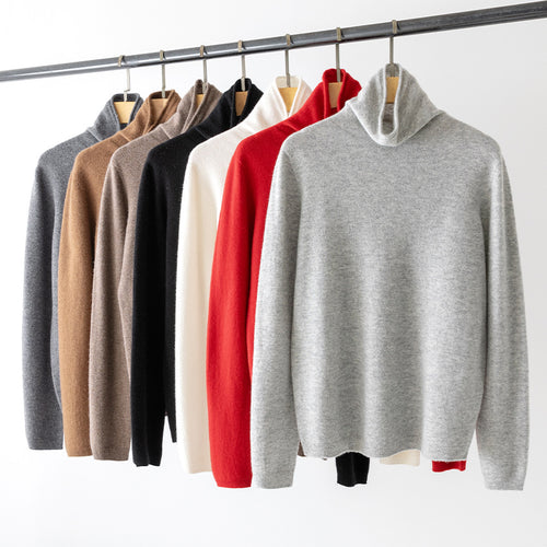 Damen Feinstrick Rollkragenpullover aus Kaschmirmischung leicht oversized Nord Taschen