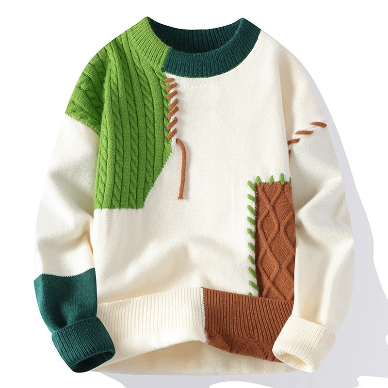 Unisex Patchwork-Strickpullover mit Zopfmuster-Applikationen und Rippabschlüssen Nord Taschen