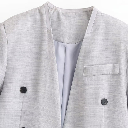 Damen Kurzblazer ohne Revers mit doppelreihiger Knopfleiste und kastiger Silhouette Nord Taschen