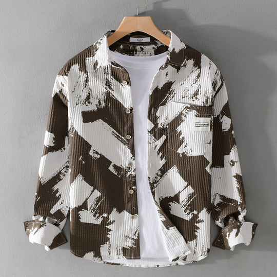 Herren Gekreppte Overshirt‑Hemdjacke mit abstraktem Pinselprint und Brusttasche Nord Taschen