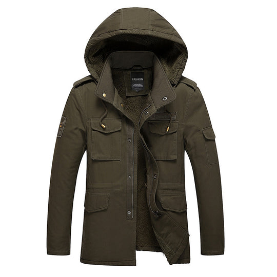 Herren Canvas-Fieldparka mit warmem Teddyfleece-Innenfutter, Kapuze und Mehrfach-Taschen Nord Taschen