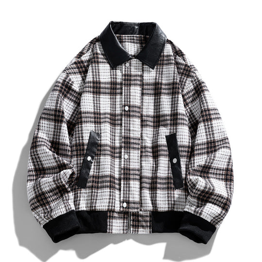 Herren Kariertes Overshirt-Blouson mit kontrastierendem Kunstlederkragen und Rippbündchen Nord Taschen