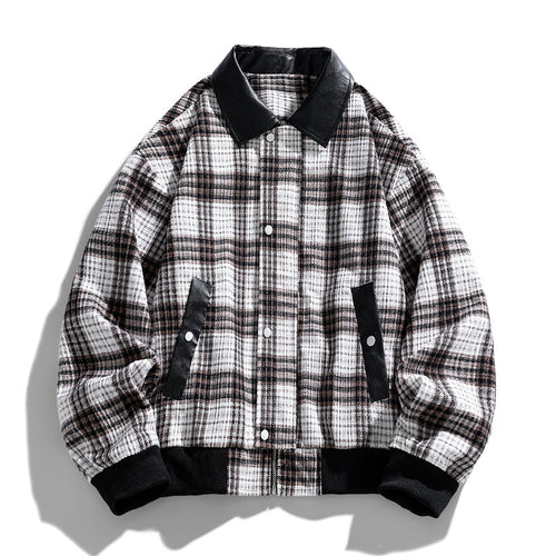 Herren Kariertes Overshirt-Blouson mit kontrastierendem Kunstlederkragen und Rippbündchen Nord Taschen