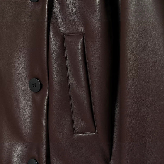 Damen Kurz geschnittene doppeltreihige Kunstlederjacke im Boxy‑Schnitt mit Hemdkragen Nord Taschen