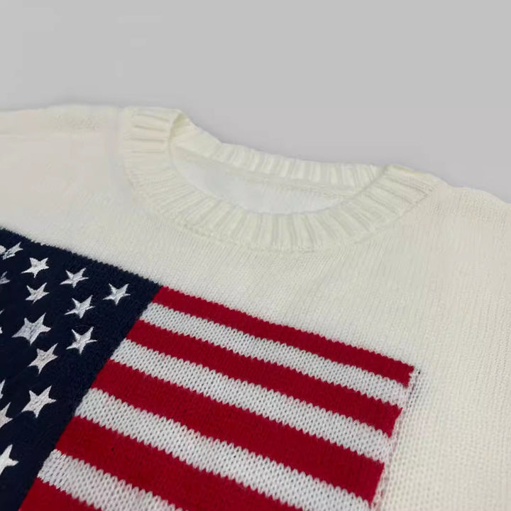 Damen Strickpullover mit amerikanischem Flaggenmotiv