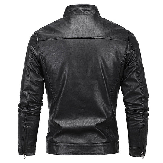 Herren schlanker Kunstleder‑Moto‑Blouson mit Stehkragen und Reißverschluss Nord Taschen