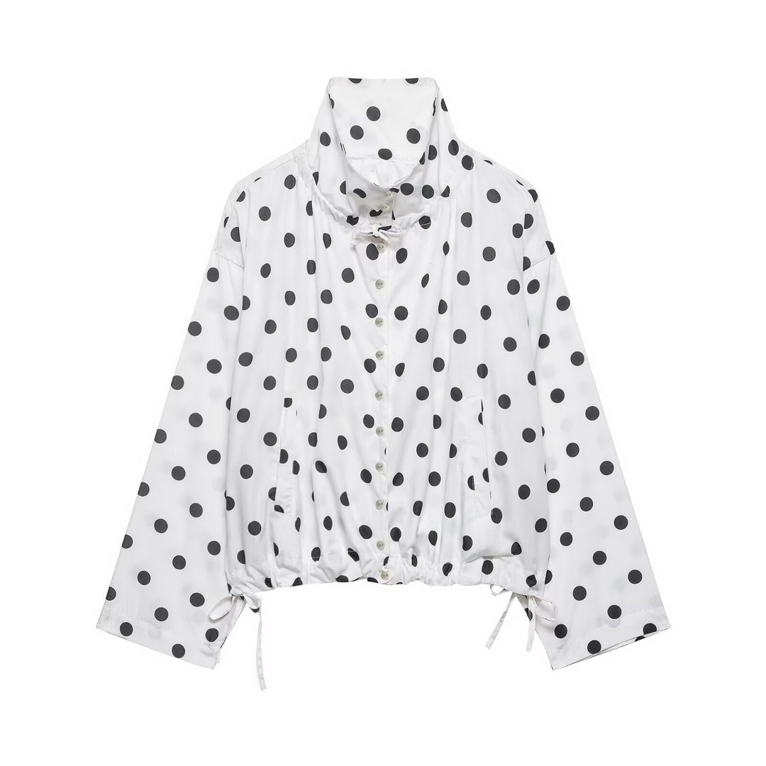 Damen Leichte Oversize-Polka-Dot Windjacke mit Stehkragen, Knopfleiste und Kordelzug Nord Taschen