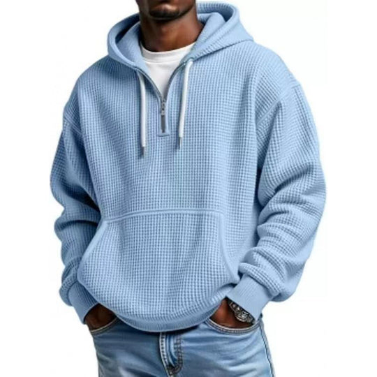 Herren Waffelstruktur-Hoodie mit halbem Reißverschluss und Kängurutasche Nord Taschen
