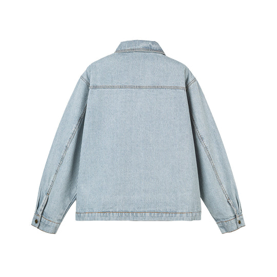 Damen Oversize-Denimjacke im Workwear-Stil mit feinen Streifen und Zwei-Wege-Reißverschluss Nord Taschen