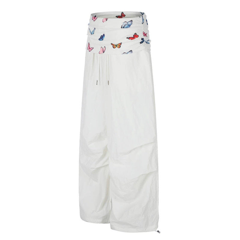 Damen Weite Palazzo-Loungehose mit gefaltetem Schmetterlingsbund und Kordelzug Nord Taschen