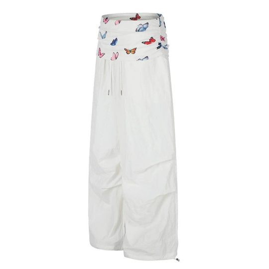 Damen Weite Palazzo-Loungehose mit gefaltetem Schmetterlingsbund und Kordelzug Nord Taschen