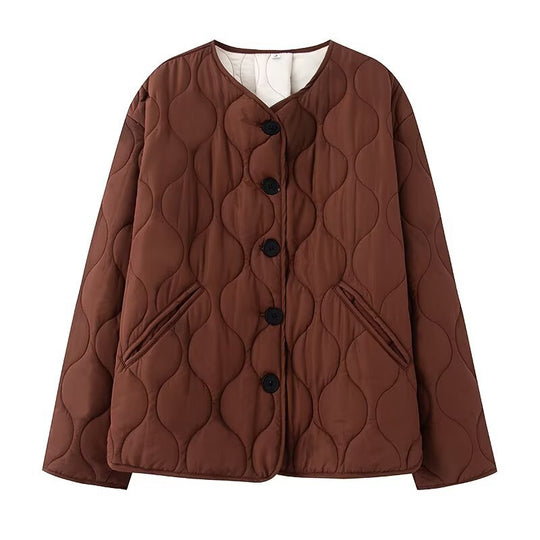 Damen Steppjacke ohne Kragen mit Rundhalsausschnitt, Boxy‑Schnitt und dekorativer Wellensteppung Nord Taschen