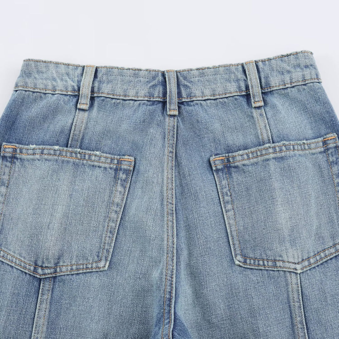 Damen Cargo-Jeans mit weitem Bein, hoher Taille und aufgesetzten Beintaschen Nord Taschen