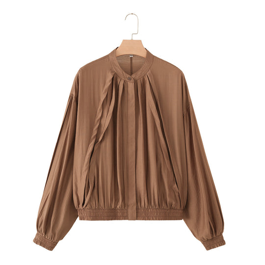 Damen leichte Blouson‑Jacke mit Faltenfront, Stehkragen und Gummizugsaum Nord Taschen