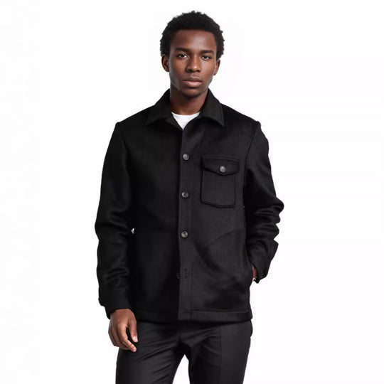 Herren Wollmix-Workerjacke mit Brusttasche und Hemdkragen Nord Taschen
