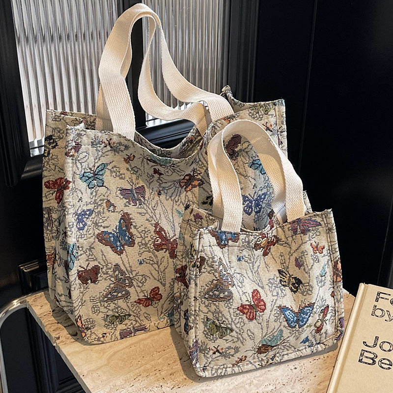 Damen Jute-Tasche mit buntem Schmetterlingsdesign und stabilen Tragegriffen Nord Taschen