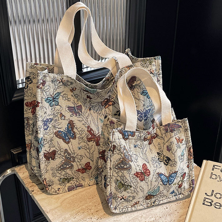 Damen Jute-Tasche mit buntem Schmetterlingsdesign und stabilen Tragegriffen Nord Taschen
