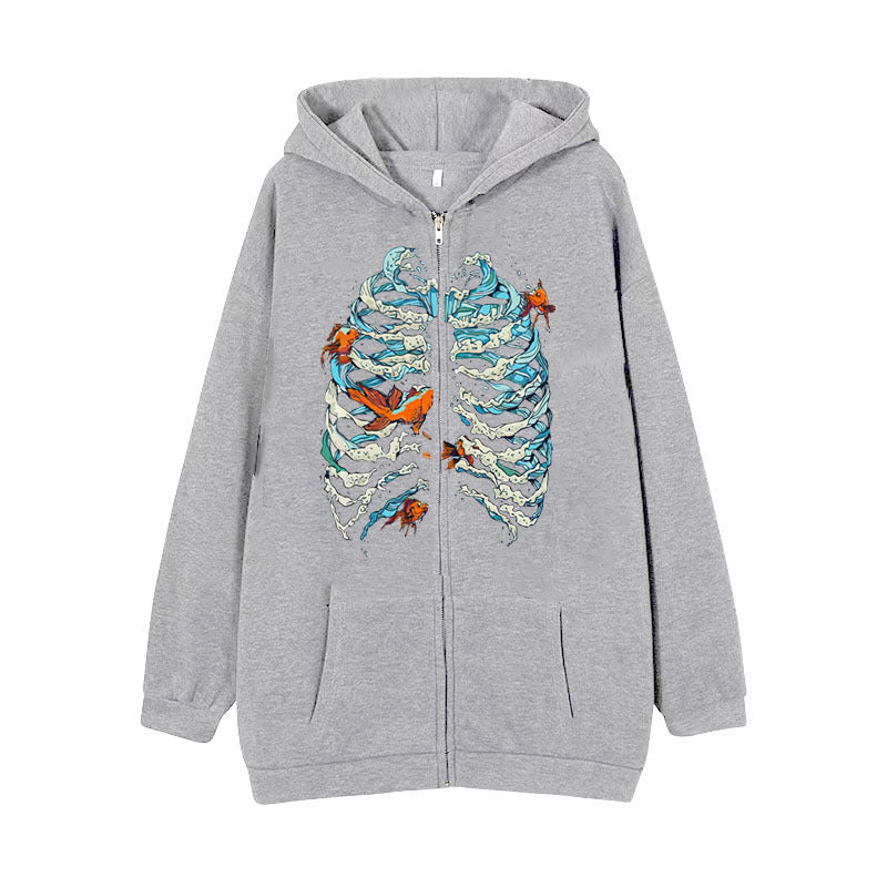 Damen nan Kapuzenjacke mit durchgehendem Reißverschluss und Rippenherz-Print Nord Taschen