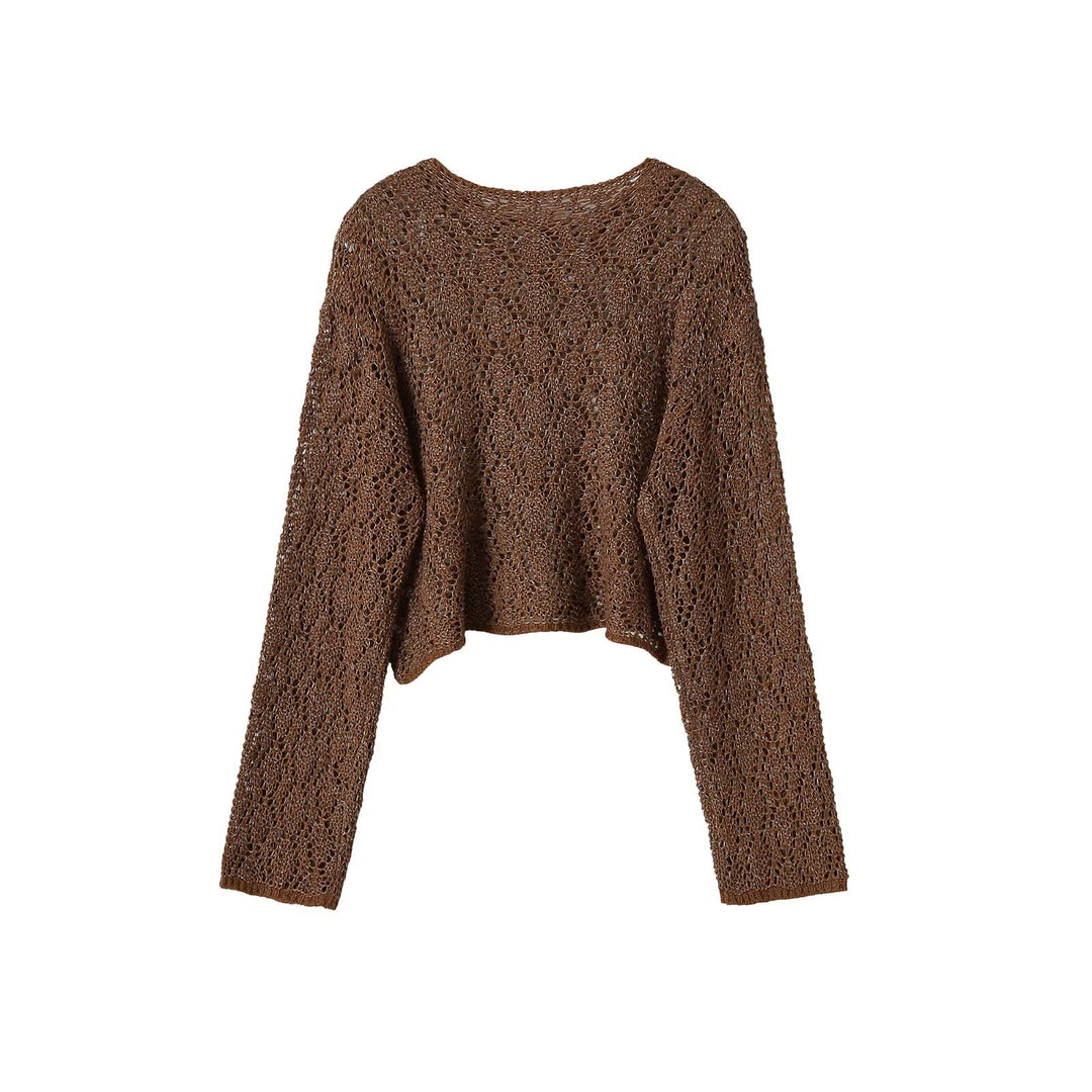 Damen Lockerer gehäkelter Cropped-Pullover mit weitem Schnitt Nord Taschen