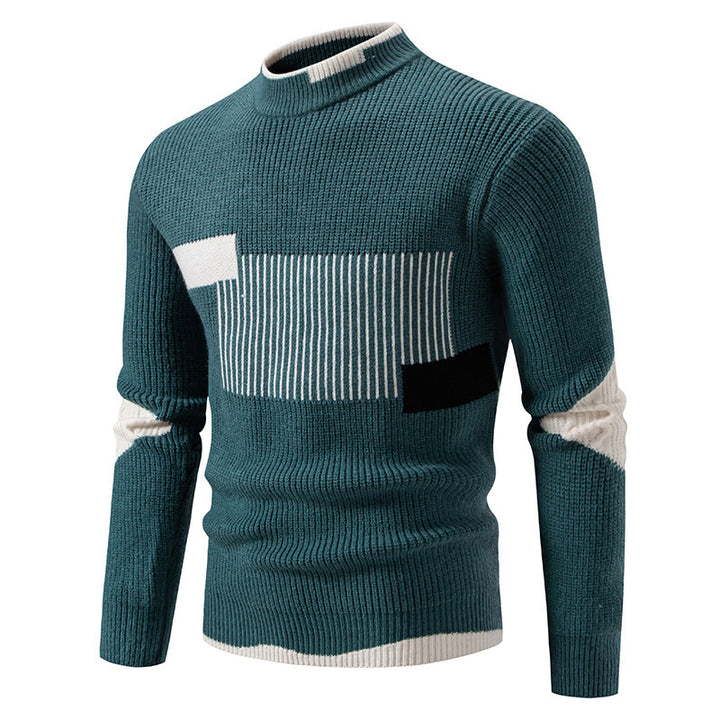 Herren gerippter Feinstrickpullover mit Stehkragen und kontrast-Blockdesign Nord Taschen