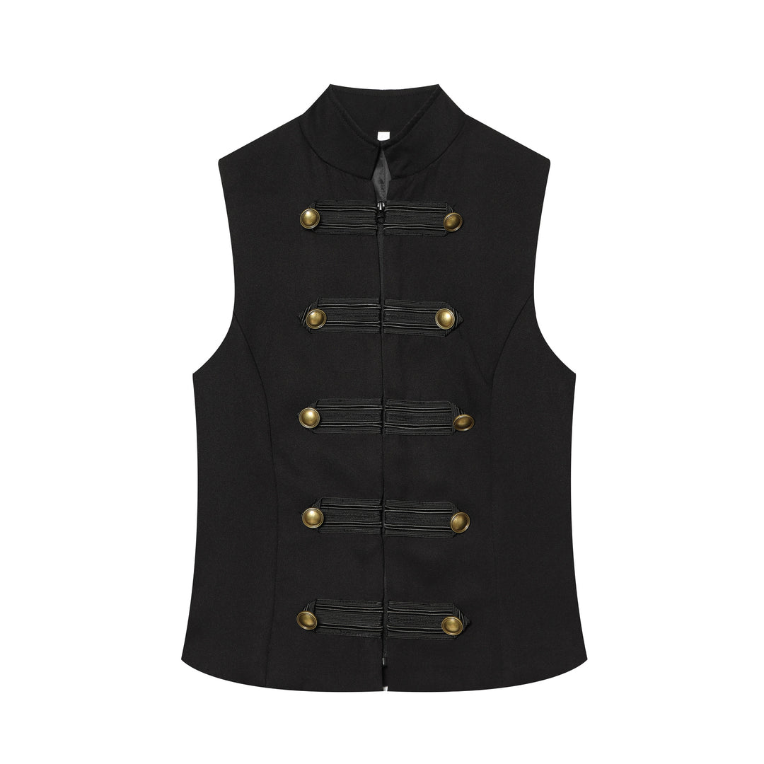 Damen Taillierte Military‑Weste mit Stehkragen und Zierriegeln Nord Taschen
