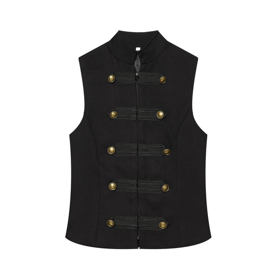 Damen Taillierte Military‑Weste mit Stehkragen und Zierriegeln Nord Taschen