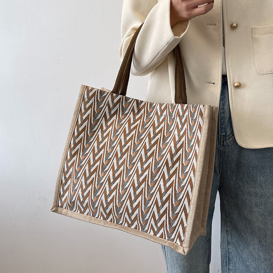Damen Jute-Shoppertasche mit modernem Wellenmuster und stabilen Tragegriffen Nord Taschen
