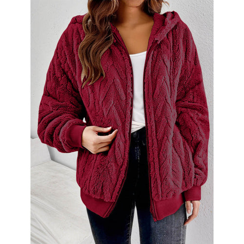 Damen Kapuzen-Teddyjacke mit Reißverschluss, weichem Plüsch und elastischem Bündchen Nord Taschen