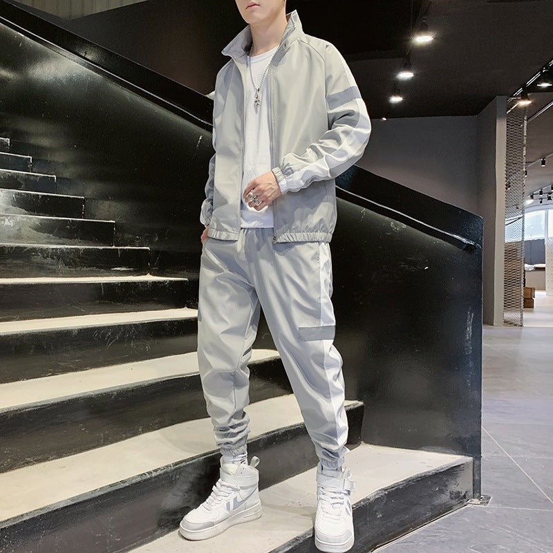 Herren Zweiteiliges Streetwear-Trainingsset mit Stehkragen, Kontraststreifen & reflektierenden Einsätzen Nord Taschen
