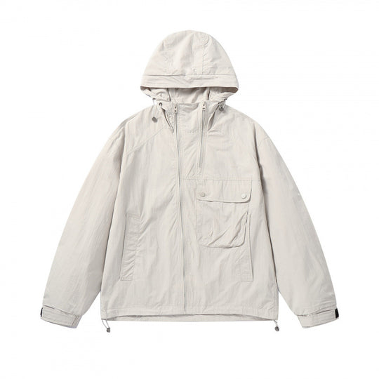 Unisex Leichte Kapuzen-Übergangsjacke mit großem Pattentaschen-Detail und Kordelzug Nord Taschen
