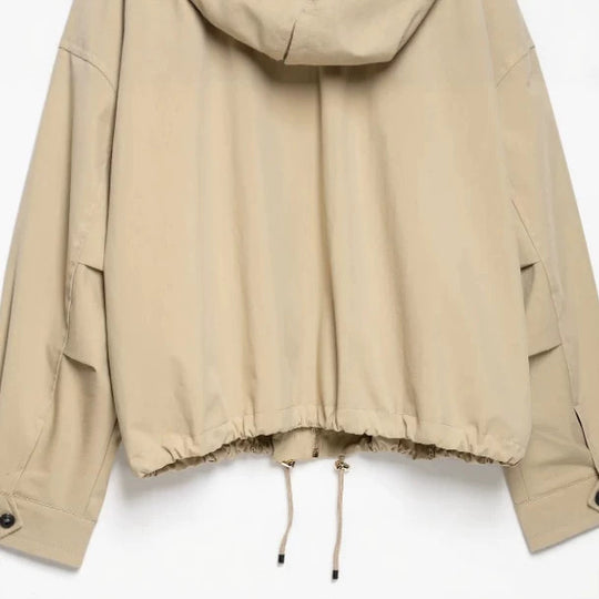 Damen Leichte Kapuzenjacke im Boxy‑Schnitt mit Kordelzug und Karofutter Nord Taschen