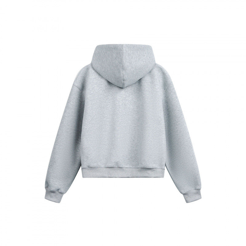 Damen Boxy-Kapuzen-Sweatjacke mit durchgehendem Reißverschluss, kariert gefütterter Kapuze und Kängurutaschen Nord Taschen