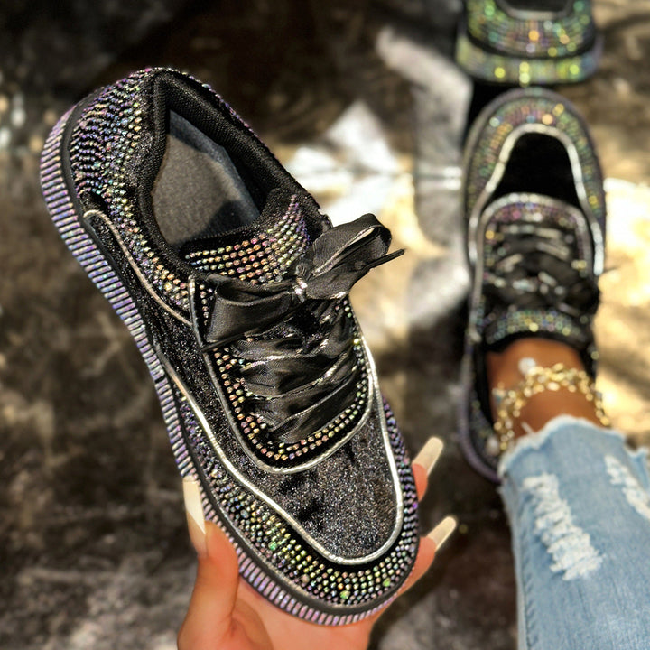 Damen Glamouröse Sneaker mit funkelnden Strass-Applikationen und bequemer Sohle