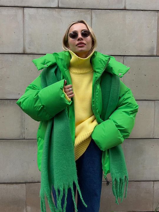 Damen Oversize Steppjacke mit Kapuze und wattierter Thermofüllung Nord Taschen