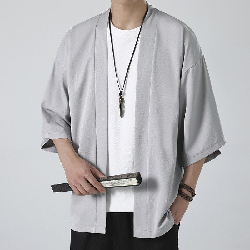 Herren kimonoartige Kurzjacke im Oversize-Stil mit offenem Schnitt und weichem Fall Nord Taschen