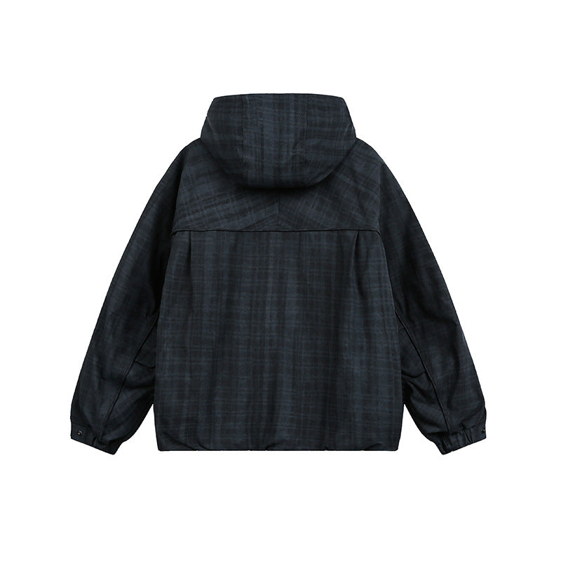 Unisex Oversize Utility Kapuzenjacke mit Karomuster und Kordelzug Nord Taschen