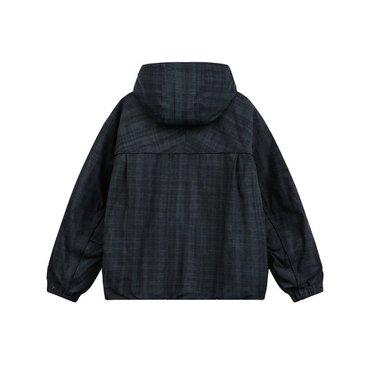 Unisex Oversize Utility Kapuzenjacke mit Karomuster und Kordelzug Nord Taschen