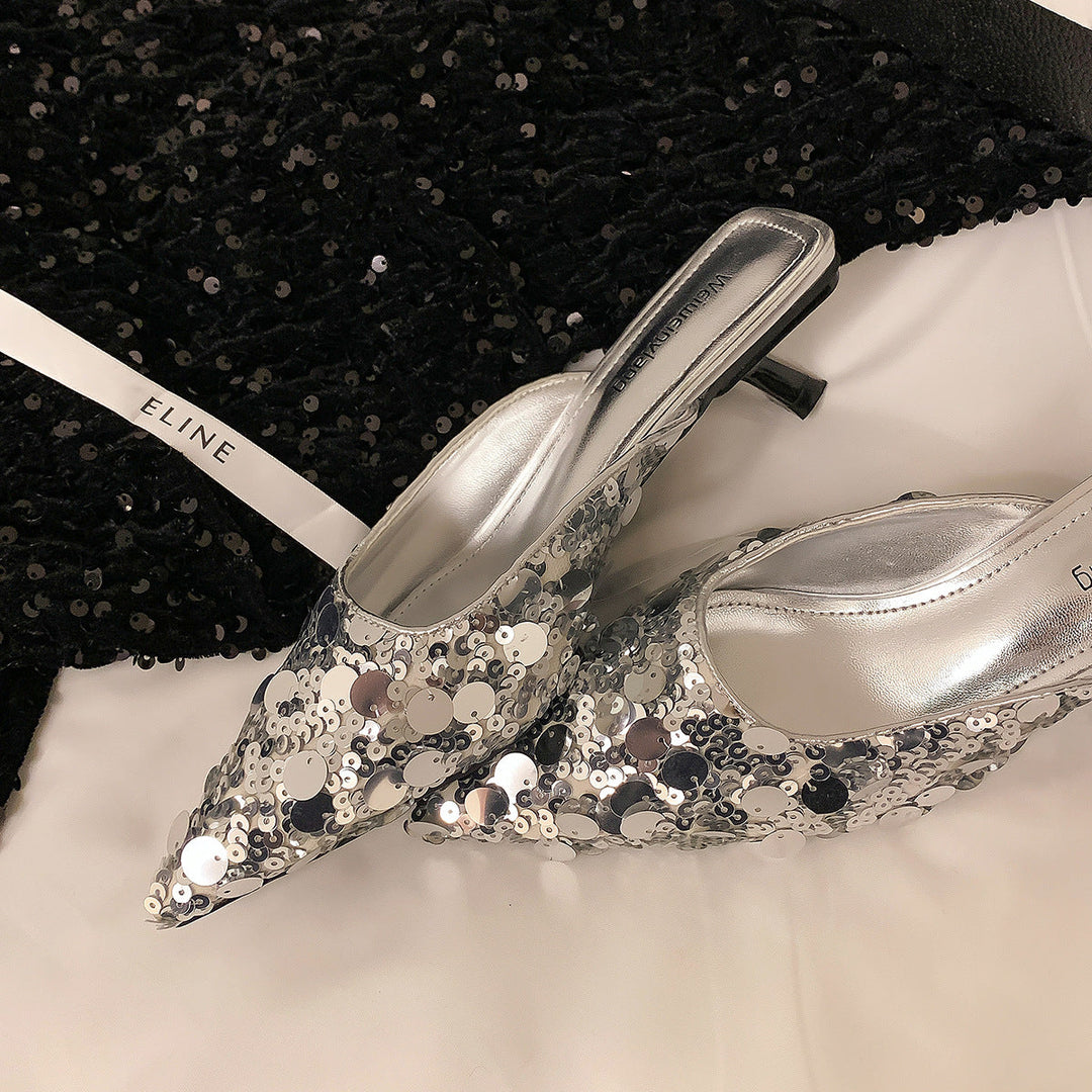 Damen glamouröse Pantolette mit glitzernden Pailletten Nord Taschen