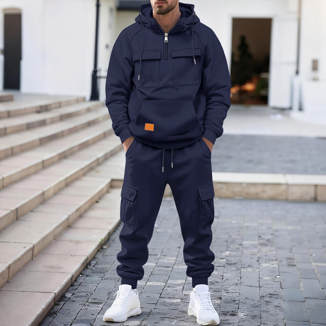 Herren technischer Oversize-Hoodie mit Halbzip, Kapuze, Kängurutasche und aufgesetzten Utility-Taschen Nord Taschen