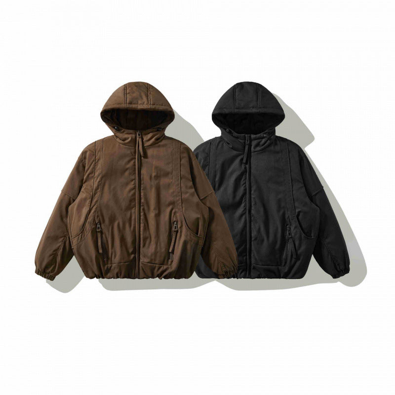 Unisex Oversize Stepp-Bomberjacke mit hoher Kapuze, geformten Pattentaschen und elastischem Saum Nord Taschen