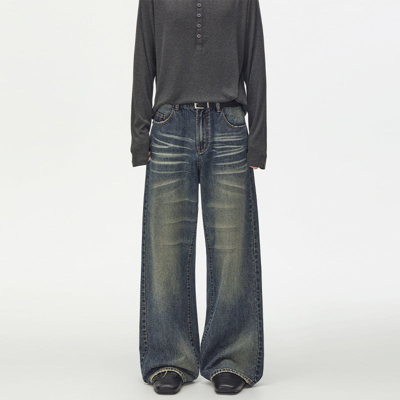 Damen Extraweite Vintage-inspirierte Palazzodenim mit tiefem Schritt und geprägten Falten Nord Taschen
