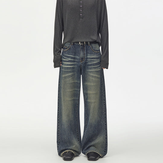 Damen Extraweite Vintage-inspirierte Palazzodenim mit tiefem Schritt und geprägten Falten Nord Taschen