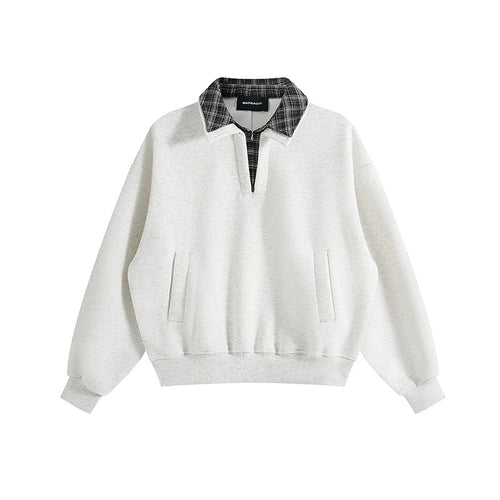 Unisex Oversize-Sweatshirt mit eingesetztem Karo-Hemdkragen und halbem Reißverschluss Nord Taschen
