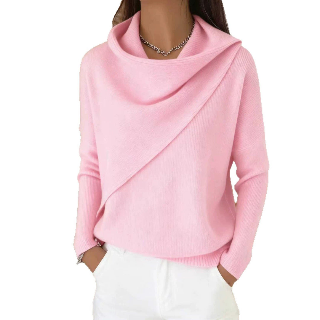 Damen Asymmetrischer Grobstrick-Pullover mit Schalkragen Nord Taschen