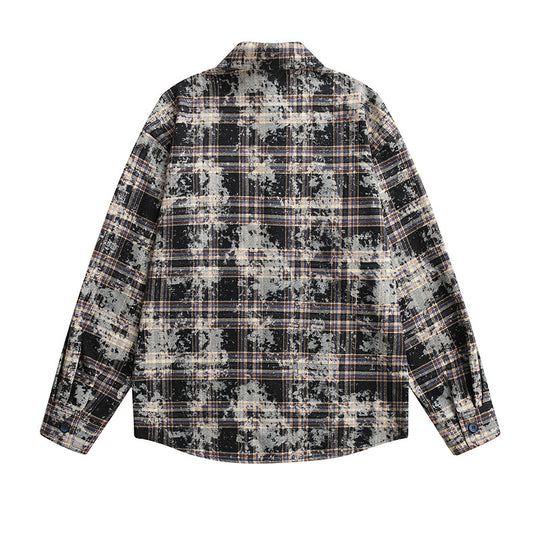 Damen Oversized Karo‑Hemdjacke mit Used‑Effekt und Brusttaschen Nord Taschen