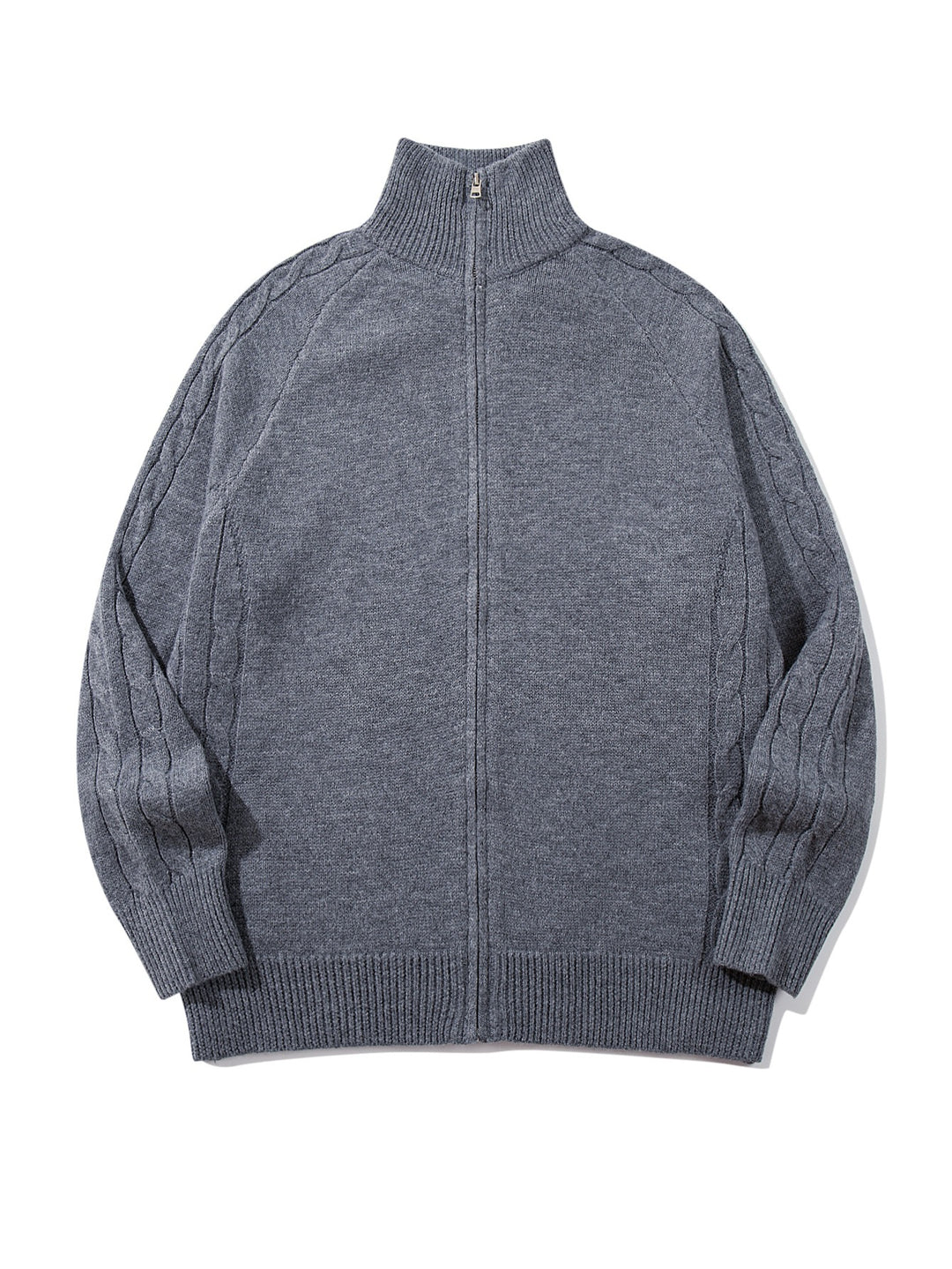 Herren Grobstrick‑Zipjacke mit Funnelkragen, Raglanärmeln und Zopfmuster Nord Taschen