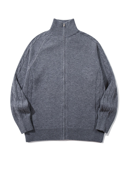 Herren Grobstrick‑Zipjacke mit Funnelkragen, Raglanärmeln und Zopfmuster Nord Taschen